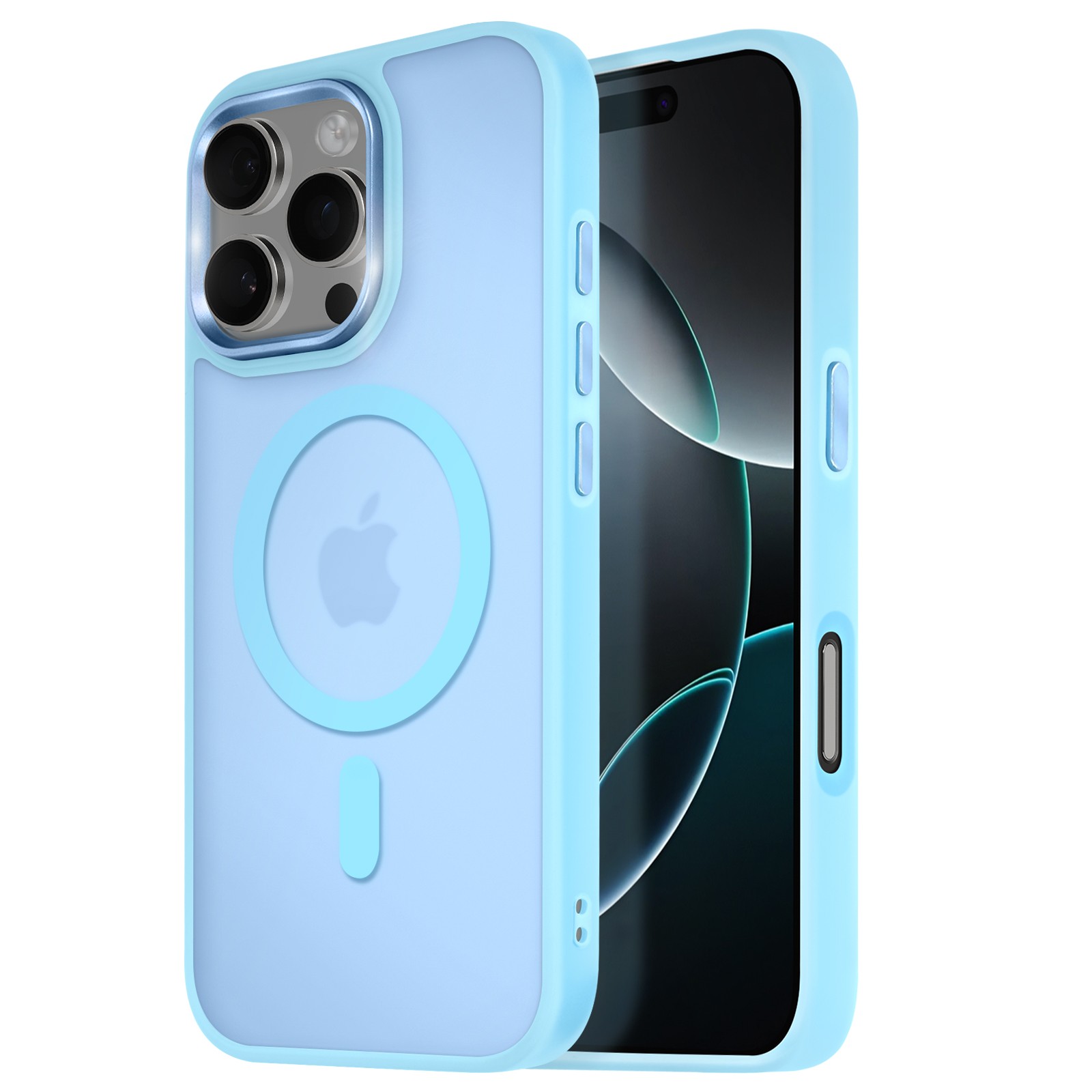 Coque iPhone 16 Pro anti-traces avec dos surround givré bleu clair de la marque Avizar
