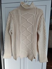 Tahari Super Soft Lush Wool/Cashmere Mock Neck Cable Knit Sweater. Ivory Size L.