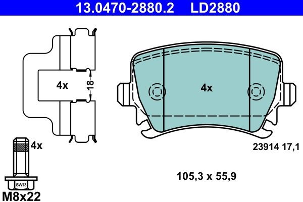 Ate Bremsbelagsatz, Scheibenbremse 13.0470-2880.2 FüR Audi Seat Skoda Vw-image