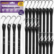 Bungee Cords with Hooks Heavy Duty Outdoor Rubber Tarp Straps in 10", 15", 21"