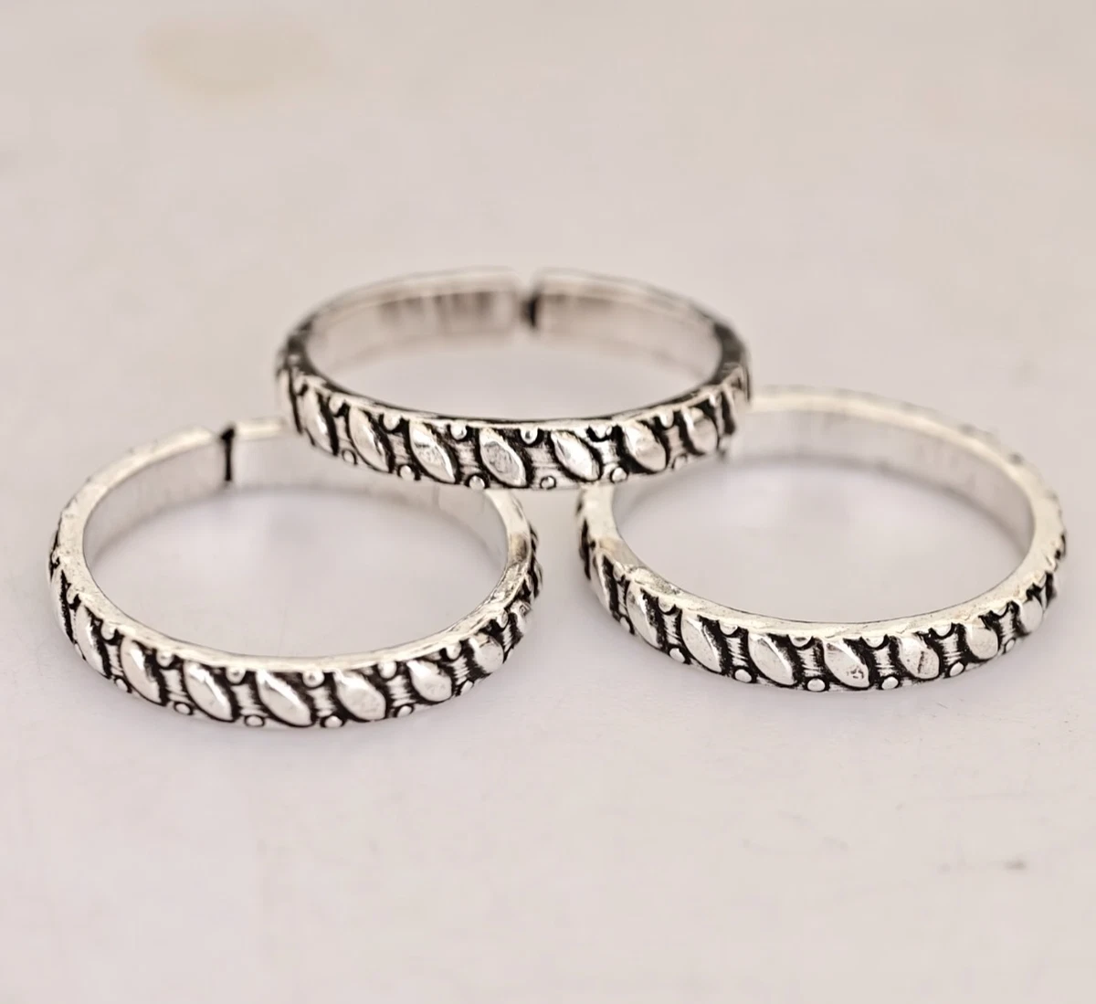 925 Silber Blattmuster Zehenring Set Verstellbar Vintage Oxidiert Fußschmuck