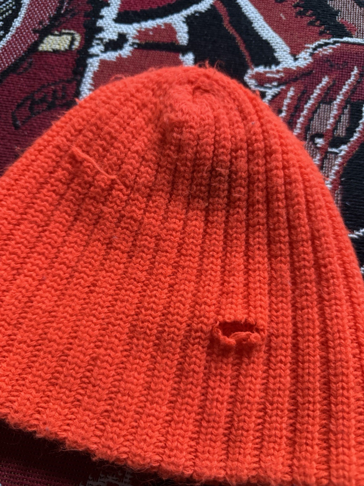70s Construction Orange Winter Beanie small distr… - image 2