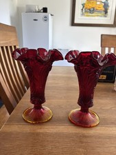 Pair of Fenton Art Glass Red Ruby Tulip Vase 7689 RU