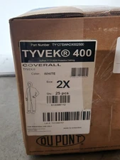 25 Pack- Dupont Tyvek 400 White Disposable Coverall Size 2X TY127SWH2X002500