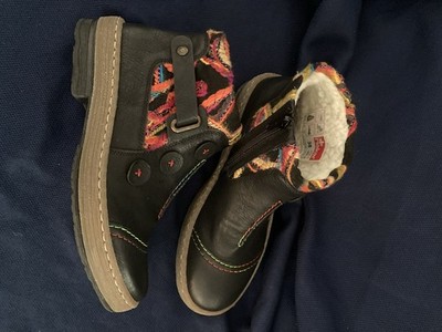 Rieker Women's Black Size 38 / US 7 Ankle Boots Side Zip Multicolor Accents EUC