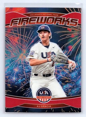 AJ Gracia 2026 Stars & Stripes Prizm USA Baseball #14 Fireworks Prizms Red #/199