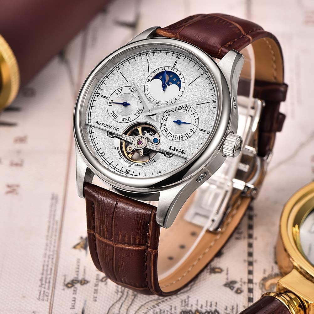 Moon Phase Automatic Watch Men Chronograph Tourbi… - image 4