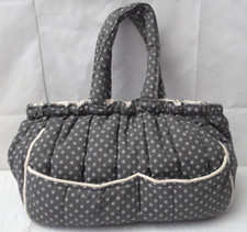 Gray Fabric Shoulder Tote Bag Quilted Double Straps Pockets Inside  Out