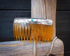 Navajo Silver Kingman Turquoise Hair Comb, Vintage Native American