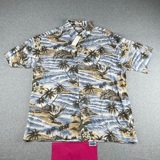 Pierre Cardin Shirt XL Rayon Tropical Waves Print Button Up Short Sleeve Mens