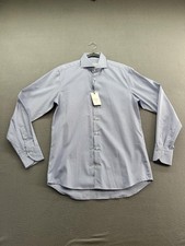 Stenstroms Dress Shirt Mens 40 Blue Check Fitted Body Twofold Cotton Slim Fit