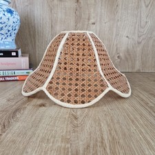Vintage 70s Woven Rattan Lampshade with Scalloped Edge – Boho Style Light Shade