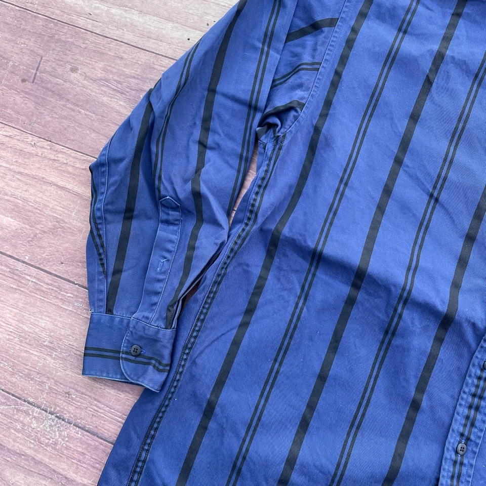 Camisa masculina tripla azul manga longa vintage anos 90 Gap listrada vertical botão para cima M - Imagem 3 de 4