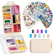 14 Grids Travel Pill Organizer Box with 415-Pcs Medicine Name Labels - Pocket...