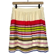 LOFT 4 Women's Cream Multi-color Striped A-line Pleated Knee Length Skirt