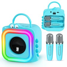 Mini Karaoke Machine for Kids with 2 Wireless Microphones - Toys Gift Blue