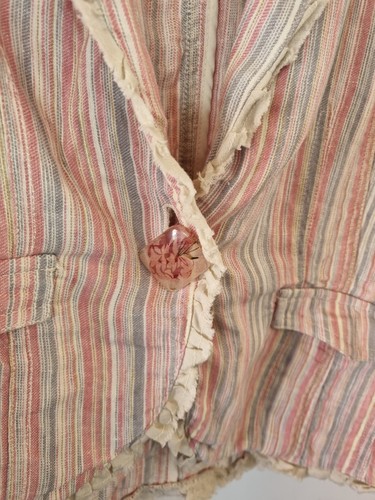 PER UNA Size 12 100% Linen Button Up Blazer Jacket Striped Boho Ruffle M&S Hippy - Picture 11 of 15