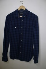 Country Road Shirt Long Sleeve Button Up Collared Slim Fit Size S blue navy