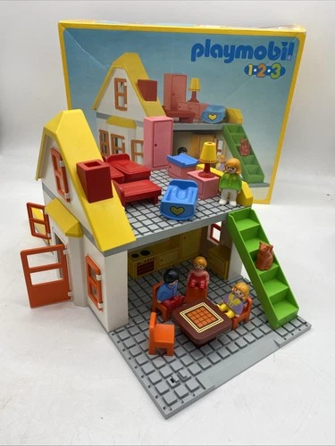 VTG. Playmobil 123 House 6600 W/ Multi Extra Sets Farm, Bath, Grandparents, Pets