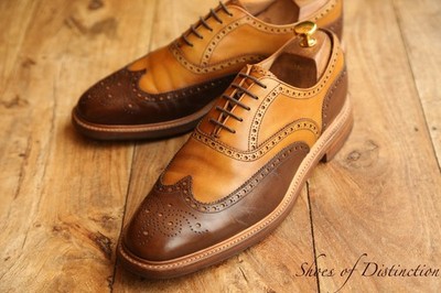 Joseph Cheaney Spectator Tan Brown Leather Oxford Brogue Shoes UK 8.5 F US 9.5
