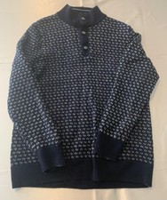 Vineyard Vines Sweater Mens Large Navy Merino Wool Mock Neck Henley Fair Isle