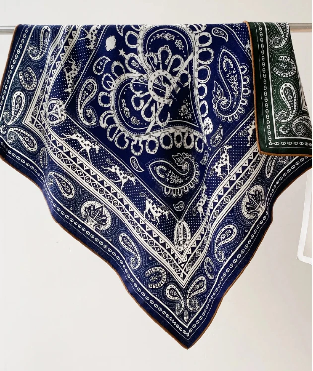 70% Cashmere 30% Silk cashew Print Bandana 65X65cm Scarf Shawl Double Face Wrap - Image 4 of 4