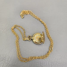Sheffield Watch Pendant Necklace Pocket Manual Wind Gold Tone Avon Chain Works