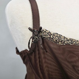 Cacique 26/28 Brown Mesh Corset Bustier Leopard Trim Bows Lingerie Sheer Stretch