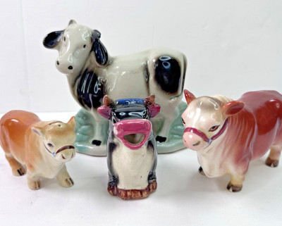 Vintage Japan Porcelain Cow Figurine Lot Hereford Holstein Creamer Dairy Farm