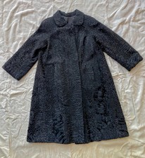 Vintage Astrakhan Persian Lamb Long Coat Black M 10 12