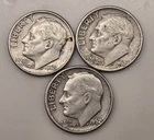 three 1962 D ROOSEVELT DIMES 10C (#324) Denver, circulated, ungraded