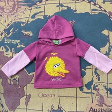 Vintage Sesame Street Big Bird Hoodie Toddler Girls 4T Pink Layered Sweatshirt