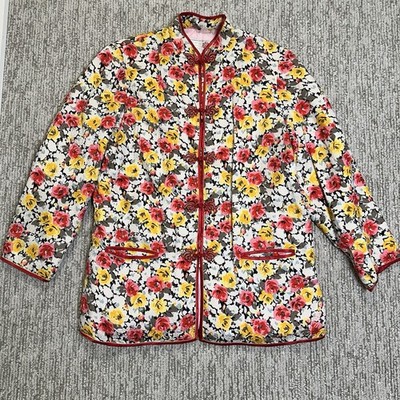 Vintage Peony OLD SHANGHAI Chinese Mandarin Collar Silk Jacket Size L Floral