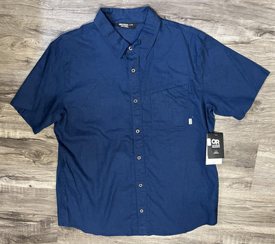 Outdoor Research Mens Weisse UPF30 Short Sleeve Button Up Shirt, Blue Size XL