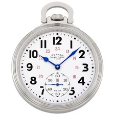 Gotham Men's Stainless Steel 17 Jewel Mechanical Railway Classic Pocket Watch
