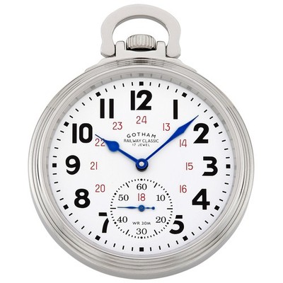Gotham Men's Stainless Steel 17 Jewel Mechanical Railway Classic Pocket Watch