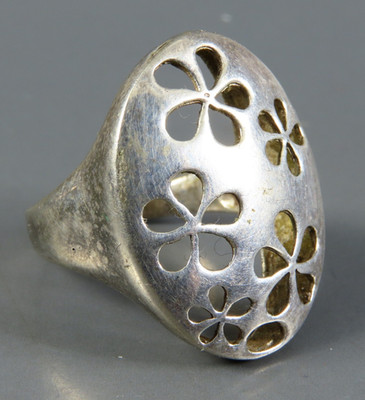 STERLINGSILBER RING Cut-Out Blumenmuster LÄNGLICH OVAL Boho Festival GR. 6