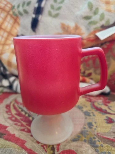 Red Milk Glass Anchor Hocking Fire King Mug Coffee Tea Cup Pedestal Footed 5.5”