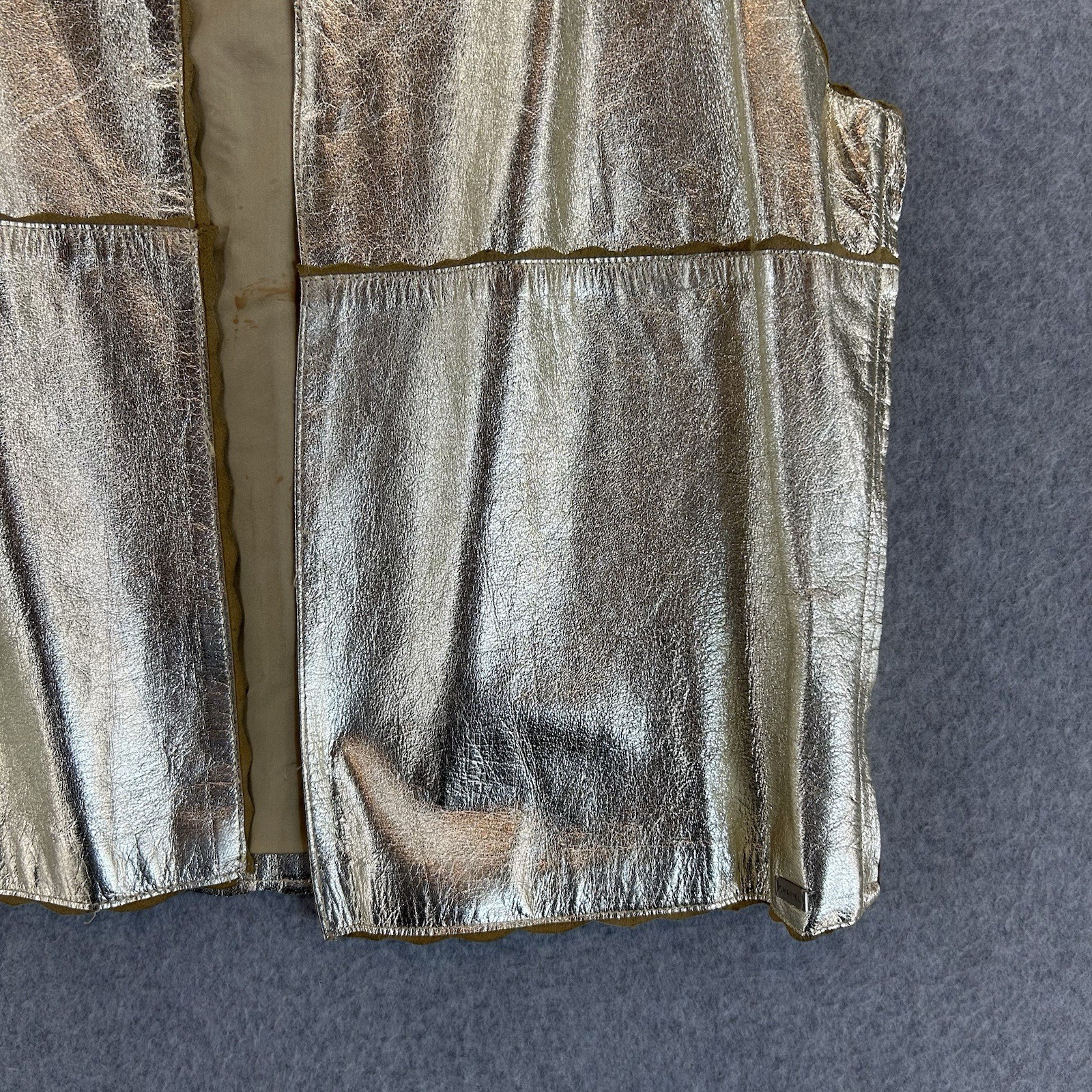 Chanel Size 42 Metallic Golf Goatskin Leather Open Front Vest Designer Authentic image 7