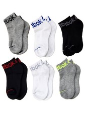 Reebok Boys White, Gray  Black Ankle Pro-Series Socks 6-Pack Large 4-10