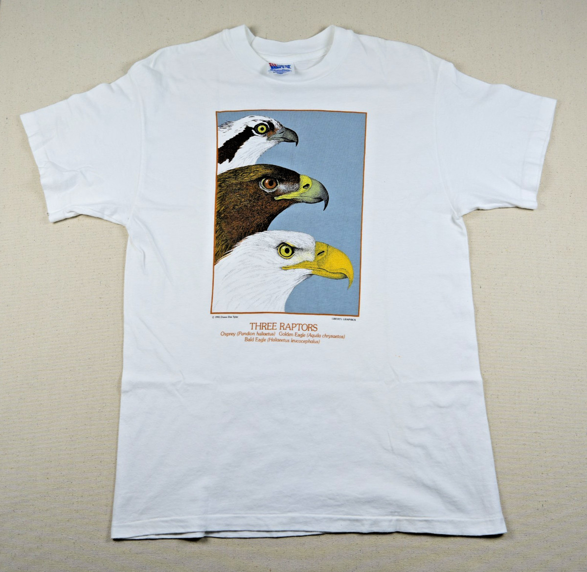 Vintage 90s Single Stitch Hanes Beefy-T “THREE RAPTORS” Diana Dee Tyler Artprint