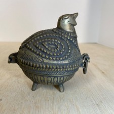 Vintage Cast Brass Dhokra Hinged Bird Trinket Box &bull; 4.5" Tall