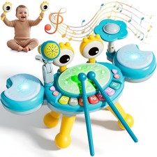 Kids Drum Set with Light-Up Microphone, Music Toy Ages 18 Months