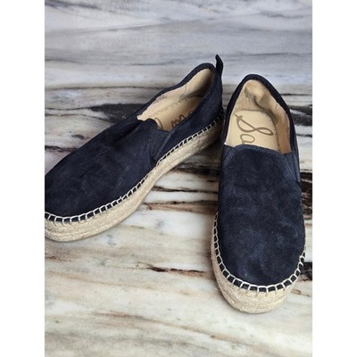 Sam Edelman Carrin Black Suede Espadrille Platform Slip On Loafers Womens 8.5M