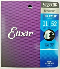 Elixir 11025 11-52 Custom Light 80/20 Polyweb Coated Acoustic Guitar String Set