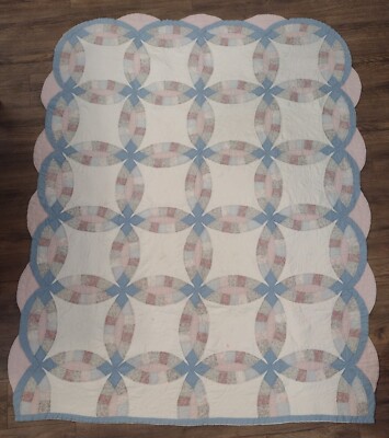 Vintage Quilt Hand Quilted Machine Pieced 64''x 80'' Rustic Decor Craft Projects 