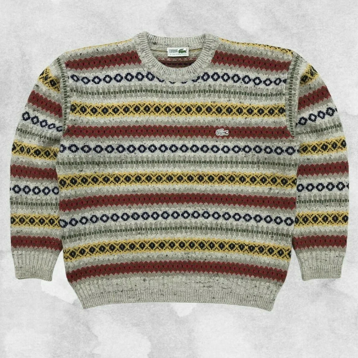 LACOSTE Vintage Sweater Knit Multicolor 90s Rare Chemise Streetwear Coogi VTG