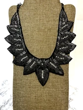Collar Necklace Rhinestone & Beaded on Black Felt Statement Piece