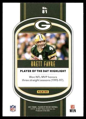 Brett Favre 2021 Panini Player of the Day #81 Green Bay Packers SOUTHERN MISS - Picture 2 of 2