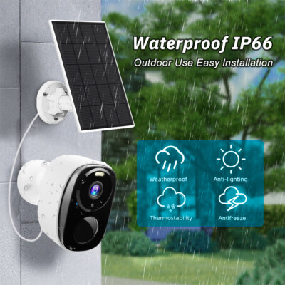 Solar Battery Powered Wireless WiFi Outdoor Pan/Tilt Home Security Camera System